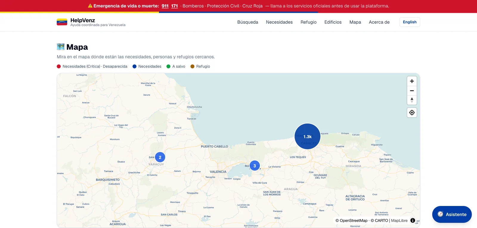 Mapa del centro-norte de Venezuela con grupos de reportes sobre Caracas, Valencia y Yaracuy